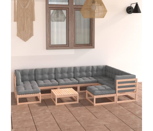 Juego de muebles de jardín 10 pzas y cojines madera maciza pino