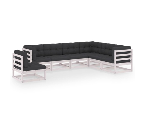 Set muebles jardín 7 pzas con cojines madera maciza pino blanco