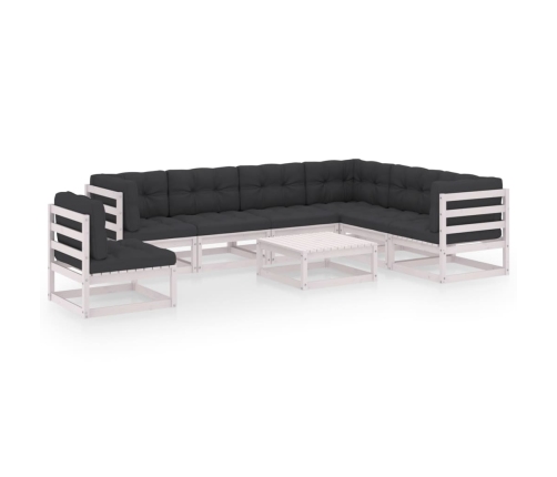 Set muebles jardín con cojines 8 pzas madera maciza pino blanco