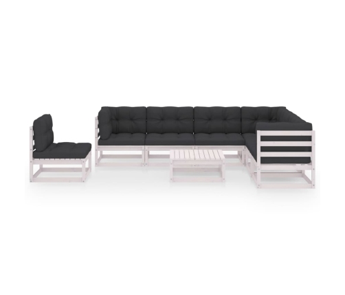 Set muebles jardín con cojines 8 pzas madera maciza pino blanco