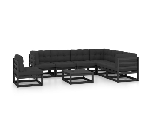 Set de muebles de jardín 8 pzas con cojines madera pino negro