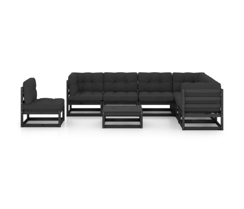 Set de muebles de jardín 8 pzas con cojines madera pino negro