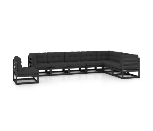 Set de muebles de jardín 8 pzas con cojines madera pino negro