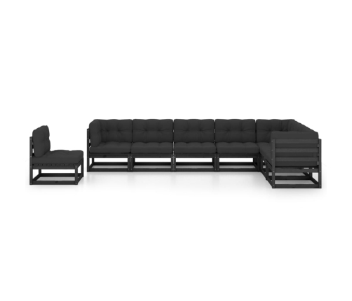 Set de muebles de jardín 8 pzas con cojines madera pino negro