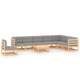 Juego de muebles de jardín 9 pzas y cojines madera maciza pino