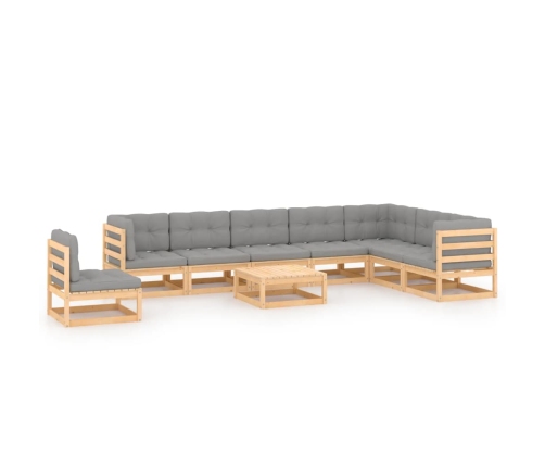 Juego de muebles de jardín 9 pzas y cojines madera maciza pino