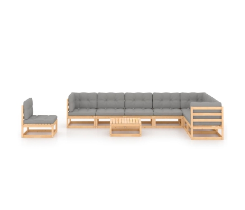 Juego de muebles de jardín 9 pzas y cojines madera maciza pino