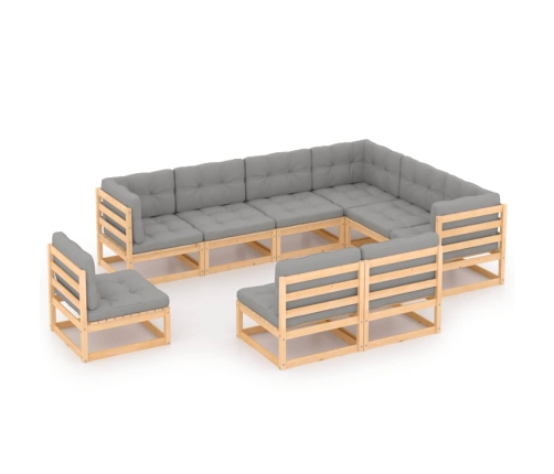 Juego de muebles de jardín 9 pzas y cojines madera maciza pino