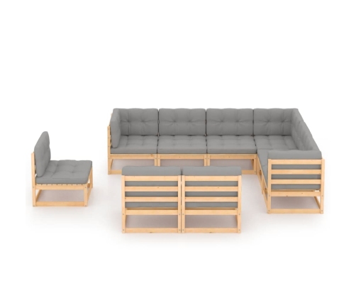 Juego de muebles de jardín 9 pzas y cojines madera maciza pino
