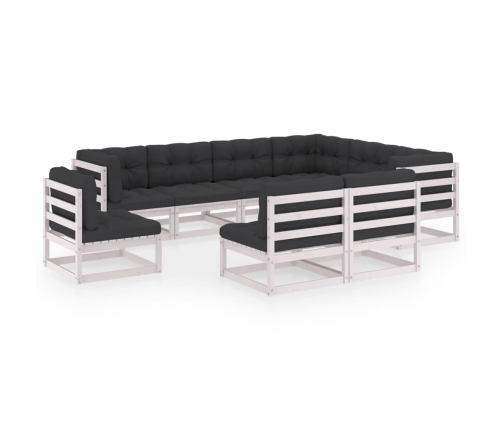 Set de muebles de jardín 9 pzas con cojines madera pino blanco