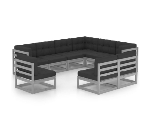 Set de muebles de jardín 9 pzas con cojines madera pino gris