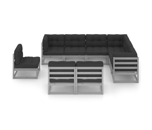 Set de muebles de jardín 9 pzas con cojines madera pino gris