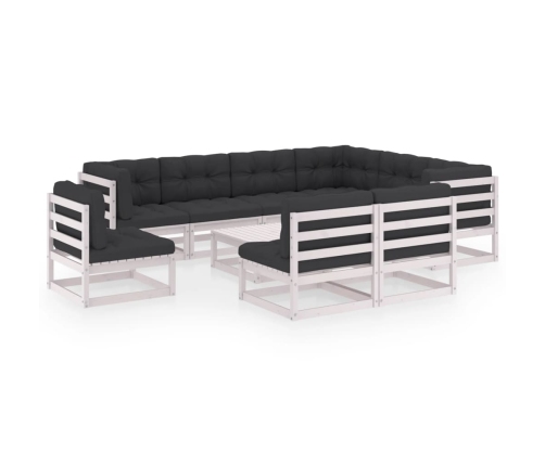 Set de muebles de jardín 10 pzas con cojines madera pino blanco