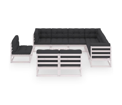 Set de muebles de jardín 10 pzas con cojines madera pino blanco