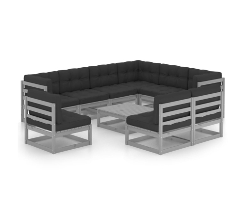 Set de muebles de jardín 10 pzas con cojines madera pino gris