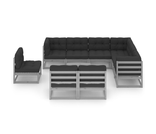 Set de muebles de jardín 10 pzas con cojines madera pino gris