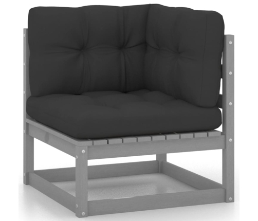 Set de muebles de jardín 10 pzas con cojines madera pino gris