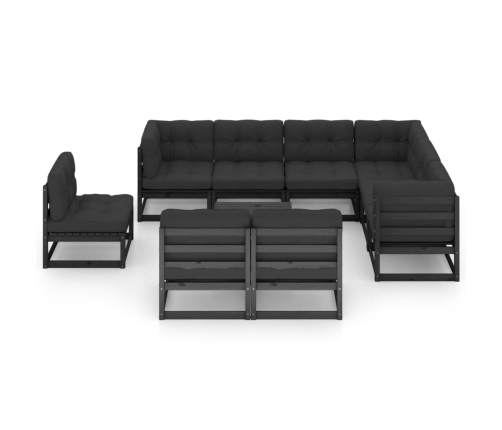 Set de muebles de jardín 10 pzas con cojines madera pino negro