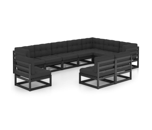 Set de muebles de jardín 10 pzas con cojines madera pino negro