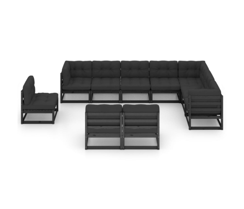 Set de muebles de jardín 10 pzas con cojines madera pino negro