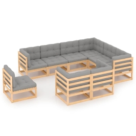 Juego de muebles de jardín 9 pzas y cojines madera maciza pino