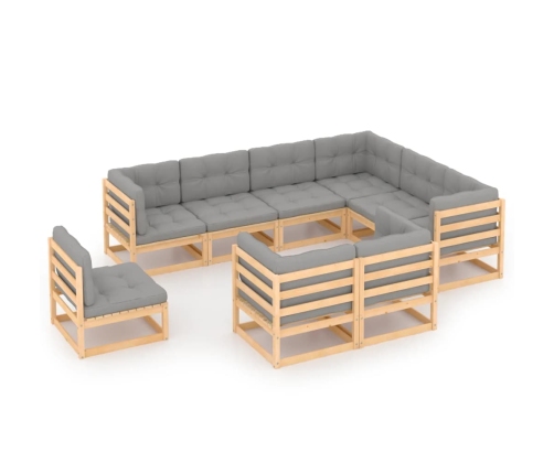 Juego de muebles de jardín 9 pzas y cojines madera maciza pino