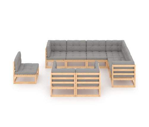 Juego de muebles de jardín 9 pzas y cojines madera maciza pino