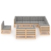 Juego de muebles de jardín 9 pzas y cojines madera maciza pino