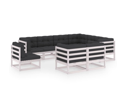 Set de muebles de jardín 9 pzas con cojines madera pino blanco