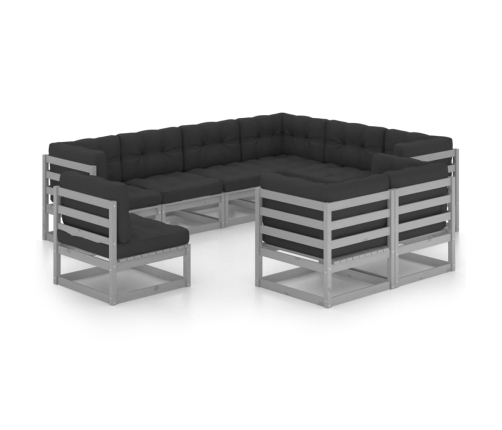 Set de muebles de jardín 9 pzas con cojines madera pino gris