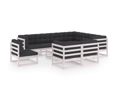 Set de muebles de jardín 10 pzas con cojines madera pino blanco