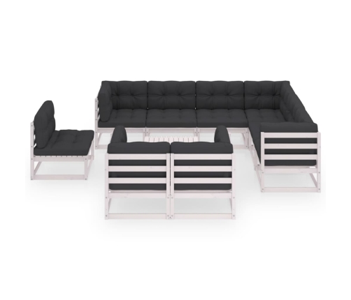 Set de muebles de jardín 10 pzas con cojines madera pino blanco