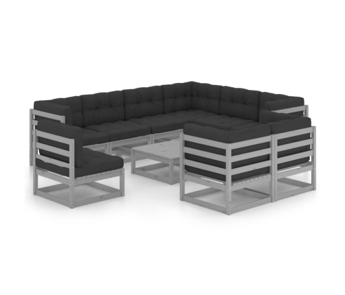 Set de muebles de jardín 10 pzas con cojines madera pino gris
