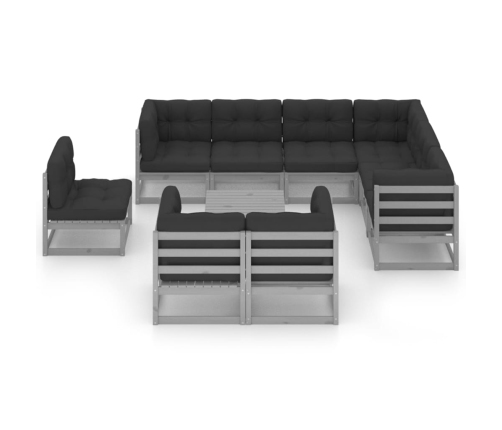 Set de muebles de jardín 10 pzas con cojines madera pino gris