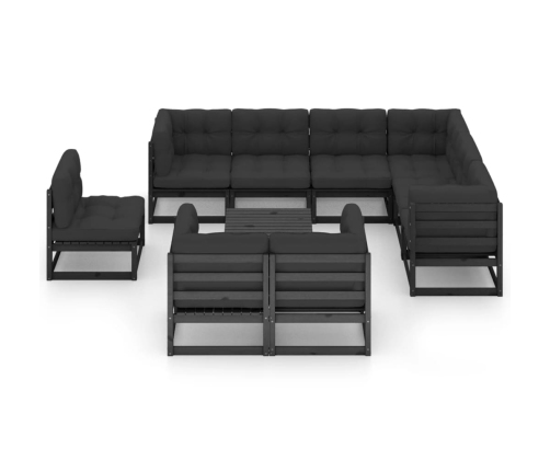 Set de muebles de jardín 10 pzas con cojines madera pino negro