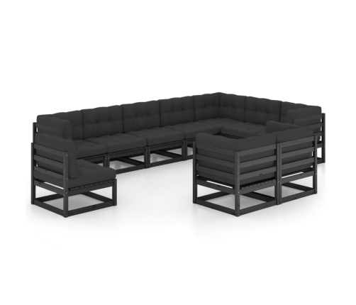 Set de muebles de jardín 10 pzas con cojines madera pino negro