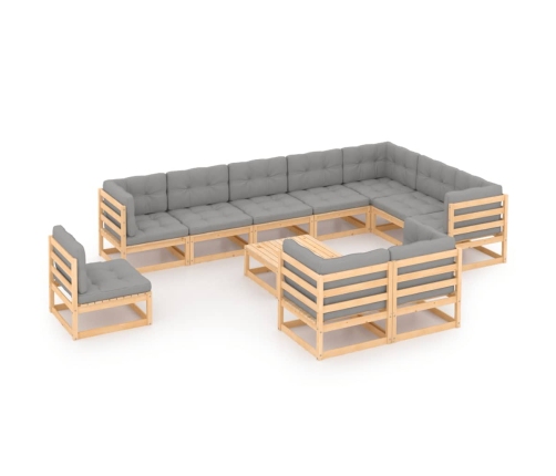 Juego de muebles de jardín 11 pzas y cojines madera maciza pino