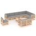 Juego de muebles de jardín 11 pzas y cojines madera maciza pino