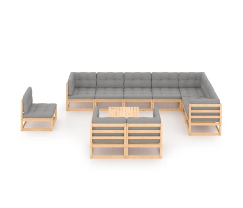 Juego de muebles de jardín 11 pzas y cojines madera maciza pino