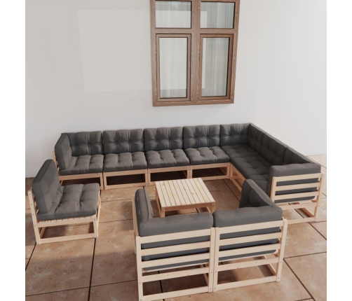 Juego de muebles de jardín 11 pzas y cojines madera maciza pino