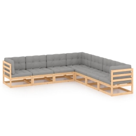 Juego de muebles de jardín 7 pzas y cojines madera maciza pino