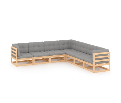 Juego de muebles de jardín 7 pzas y cojines madera maciza pino