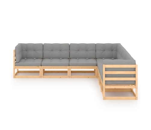 Juego de muebles de jardín 7 pzas y cojines madera maciza pino