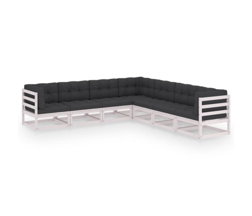 Set muebles jardín 7 pzas con cojines madera maciza pino blanco
