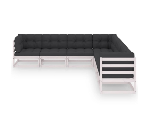 Set muebles jardín 7 pzas con cojines madera maciza pino blanco