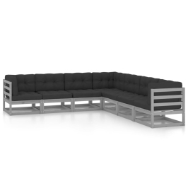 Set de muebles de jardín 7 pzas con cojines madera pino gris