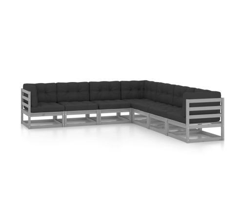 Set de muebles de jardín 7 pzas con cojines madera pino gris