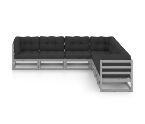 Set de muebles de jardín 7 pzas con cojines madera pino gris