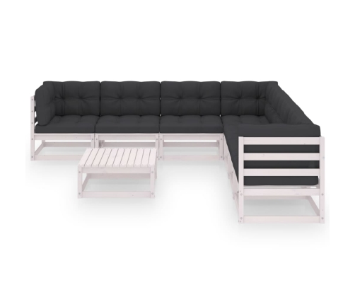 Set muebles jardín con cojines 8 pzas madera maciza pino blanco