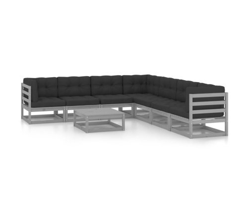 Set de muebles de jardín 8 pzas con cojines madera pino gris